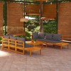 vidaXL 5 Piece Patio Lounge Set, Acacia Wood Outdoor Furniture with Dark Gray Cushions- Includes Benches, Corner Sofas, and Tables - 2 of 4