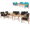 Costway 8PCS Patio Rattan Furniture Set Wooden Cushioned Sofa with Black & Turquoise Cover - 2 of 4
