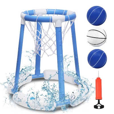 Skirfy Pool Basketball Hoop for Kids, Floating Inflatable Toys with 3 Pool Balls and Pump, Blue