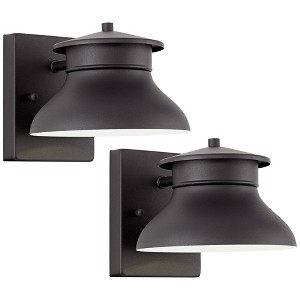 John Timberland Industrial Modern Wall Light Sconces Set of 2 Painted Black Hardwired 7" LED Fixture for Bedroom Bathroom Vanity - 1 of 4