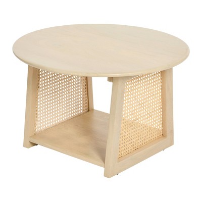 Storied Home Mango Wood and Cane Coffee Table with Shelf
