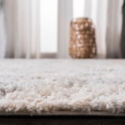 Gray and Cream Square Hand-Knotted Shag Rug