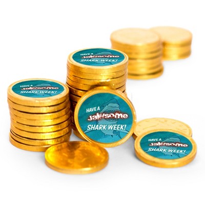 84ct Shark Week Candy Party Favors Chocolate Coins (84 Count) - Gold ...