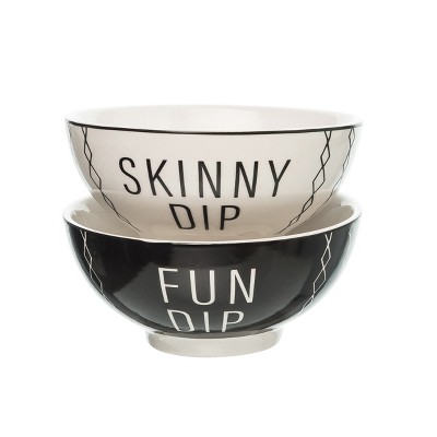 Totalee Gift Fun Dip /Skinny Dip Bowls Set of 2 Ceramic Black