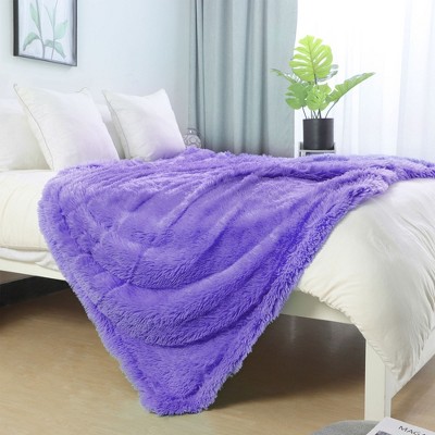 1 Pc Queen Microfiber Flannel Fleece Bed Blankets Purple - PiccoCasa