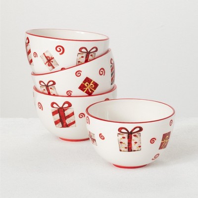Sullivans Holiday Dolomite Decorative Bowl Set of 4, 3.5"H Red