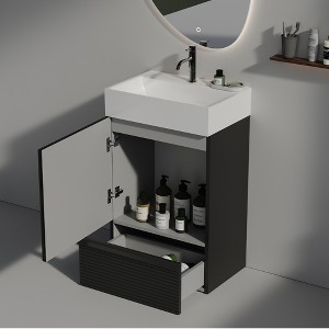 Racxily Gada-20F-312 Gada 20" Striped Matt Black Bathroom Vanity WITHOUT Sink, Freestanding Bathroom Cabinet for Modern Bathroom, KD - 1 of 4
