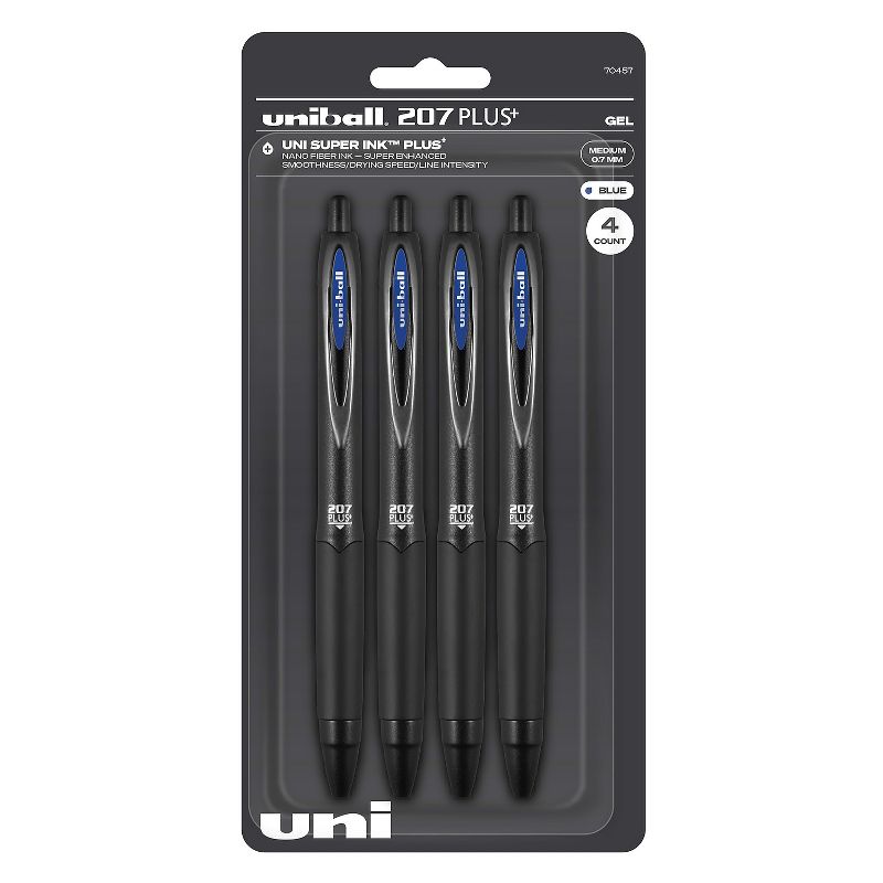 uni-ball uniball 207 Plus+ Retractable Gel Pens Medium Point 0.7mm Blue Ink 4/Pack (70457), 1 of 10
