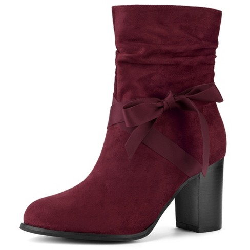 Allegra K Women s Casual Chunky Heel Ankle Boots Burgundy 10