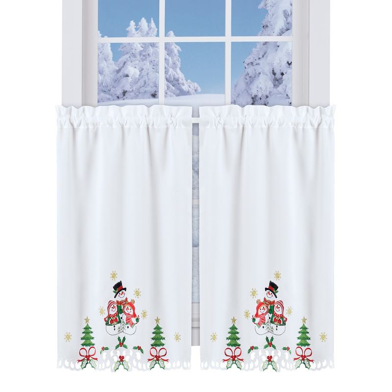 Collections Etc Lovely Snow Family Embroidered Christmas Kitchen Curtains 36"L Tiers, 1 of 4