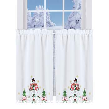 Collections Etc Lovely Snow Family Embroidered Christmas Kitchen Curtains 36"L Tiers