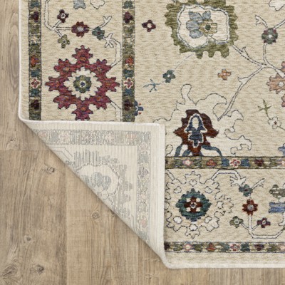 Ivory and Multi Traditional Rectangular Synthetic Area Rug 3'10" x 5'5"