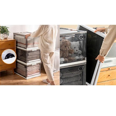 Clear Stackable Foldable Plastic Storage Boxes with Wheels, 19" x 14" x 9"