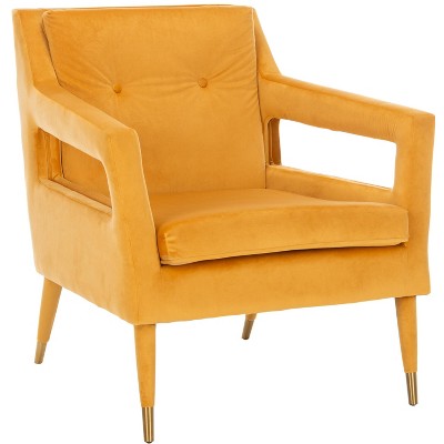 Marigold Velvet Transitional Accent Chair with Gold Leg Caps