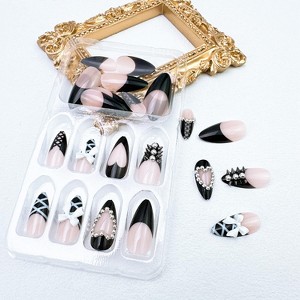 LOVELAY CREATIONS Black French Almond Press-On Nails with 3D Bow Rivets - 1 of 4