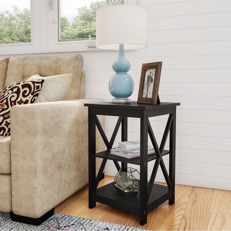 Lavish Home Wooden End Table with Two Shelves and X-Shaped Design, 1 of 8