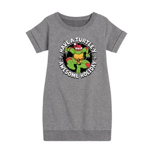Girls' - Teenage Mutant Ninja Turtles - Have A Turtley Awesome Holiday Graphic Short Sleeve Fleece Dress - 1 of 4