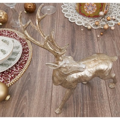 Silver Resin Standing Deer Figurine, 18-inch