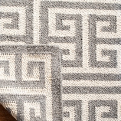Grey and Ivory Geometric Handwoven Wool Area Rug 3' x 5'