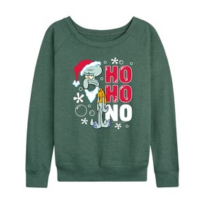 Women's - SpongeBob SquarePants - Ho Ho No Lightweight French Terry Wide Neck Long Sleeve Graphic Shirt - 1 of 4