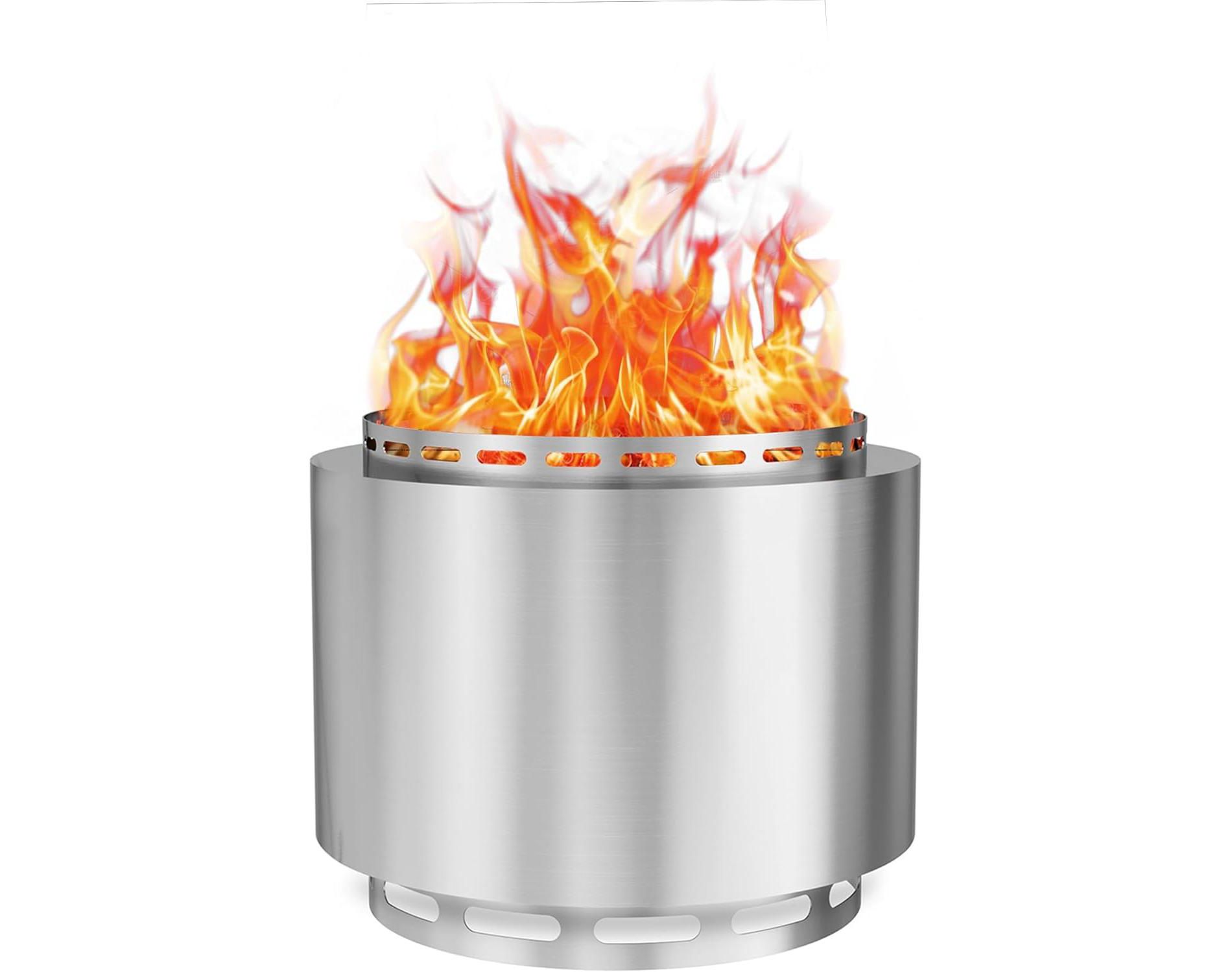 ALAULM 19-Inch Smokeless Fire Pit,Portable Outdoor Smokeless Stove-Wood Burning Stainless Steel Fireplace&Ash Poker&Carry Bag,for 4-6 People,Silver