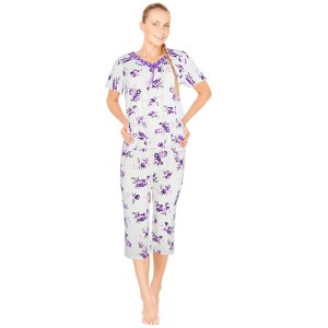JEFFRICO Pajamas For Women Capri Set Sleepwear Soft Pajamas Short Sleeve Pajama Sleepshirt With Capri Pants - 1 of 4