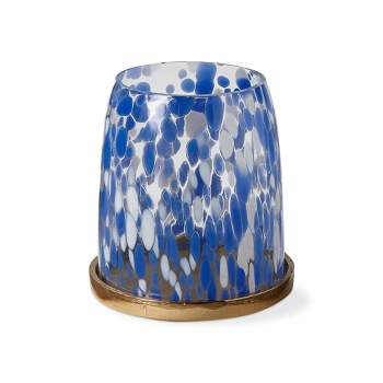 tagltd Blue Confetti Glass Hurricane Pillar Candle Holder Small, 5.0L x 5.0W x 5.0H inches