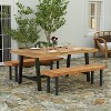 Merrick Lane Solid Acacia Wood Dining Table in a Natural Finish with Black Metal Legs for Indoor and Outdoor Use - 2 of 4