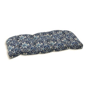 Woodblock Prism Outdoor Seat Cushion - Blue - Pillow Perfect - 1 of 4