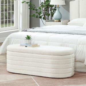 CAVINAS Rectangular PU Leather Storage Ottoman Bench with Stitched Details,Upholstered Storage Ottoman,Storage Benches for Living Room,Bedroom - 1 of 4