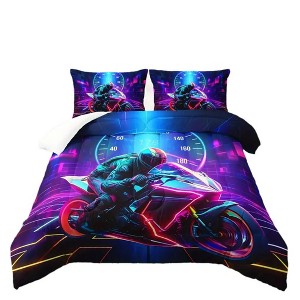 Acoinel 3 Pcs Motocross Comforter Set with 2 Pillowcases - 1 of 4