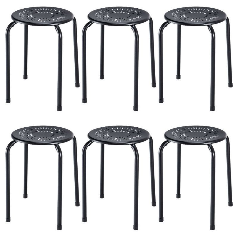 Costway Set of 6 Stackable Metal Stool Set Daisy Backless Round Top Kitchen Black, 1 of 11