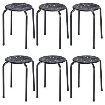 Costway Set of 6 Stackable Metal Stool Set Daisy Backless Round Top Kitchen Black