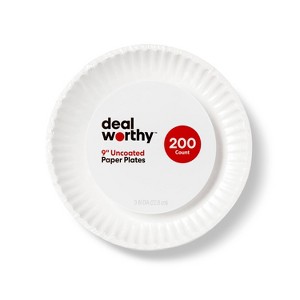 Uncoated Disposable Paper Plates 9" - 200ct - Dealworthy™ - 1 of 3