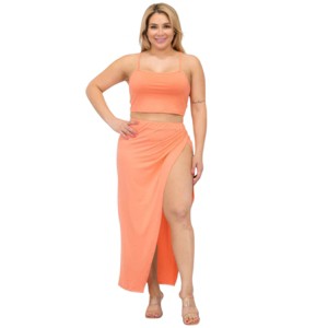 Slickblue Women's Plus Two Piece Crop Cami and Maxi Skirt Set, Split Thigh Design, Color Options, Size 1XL-3XL - 1 of 4