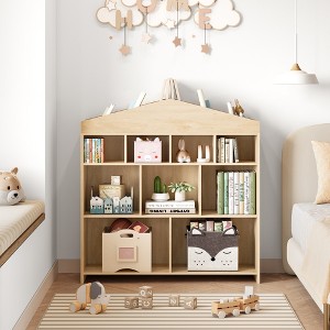 Acekool Toy Storage Organizer, 9-Cubby Kids Bookshelf, Roof-Shaped Bookcase & Cabinet, Organizer Shelf for Playroom, Nursery - 1 of 4