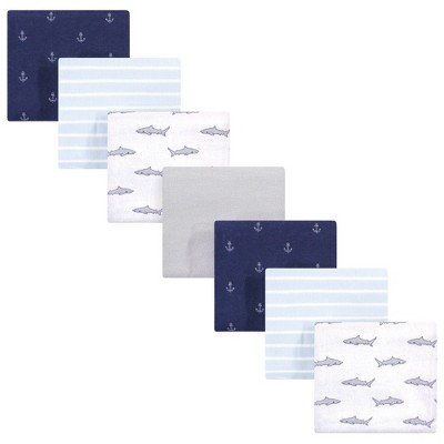 Hudson Baby Infant Boy Cotton Flannel Receiving Blankets Bundle, Shark, One Size