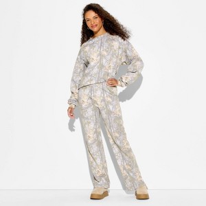 Women's Wide Leg Fleece Graphic Sweatpants - Camo - 1 of 3