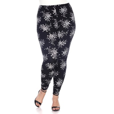 Women's Plus Size Printed Leggings - One Size Fits Most Plus - White Mark