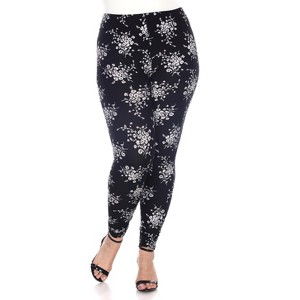 Women's Plus Size Printed Leggings - One Size Fits Most Plus - White Mark - 1 of 3