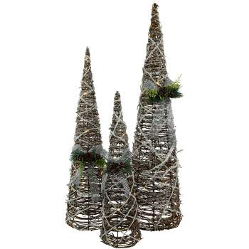 Northlight Set of 3 LED Lighted Pine and Berries Cone Christmas Tree Decorations 39.25"