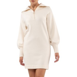 August Sky Women's Half Zip Oversized Collar Sweater Dress - 1 of 4