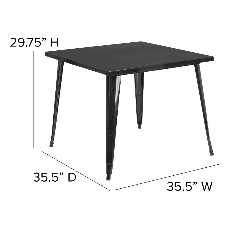 Emma and Oliver Commercial Grade 35.5" Square Colorful Metal Indoor-Outdoor Dining Table, 3 of 5