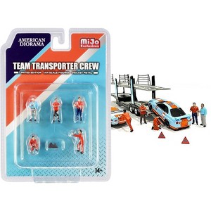 "Team Transporter Crew" Diecast Set of 6 pieces (5 Figurines and 2 Warning Triangles) for 1/64 Scale Models by American Diorama - 1 of 3