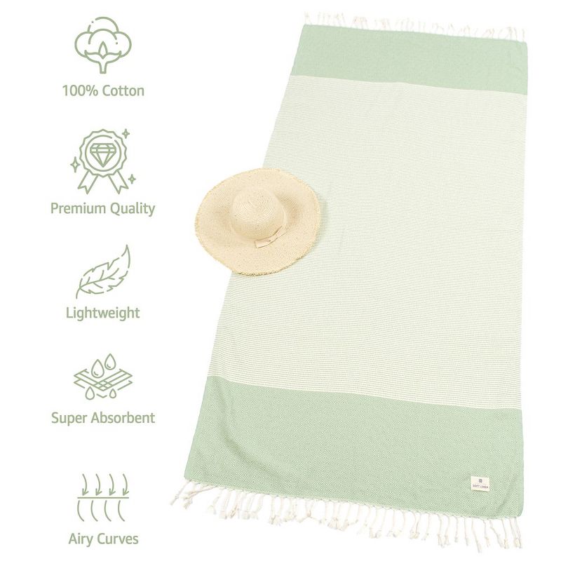 American Soft Linen Turkish Peshtemal Beach Towel, 100% Cotton Peshtemal Towels for Beach and Pool, 3 of 7