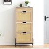 3 Flip Drawers Shoe Storage Cabinet with 1 Drawer, Freestanding Narrow Shoe Rack Cabinet, Oak Rattan Shoe Organizer with Metal Legs for Entryway - 3 of 4