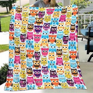 Lomsoe Cartoon Animal Throw Blanket Cute Colorful Owls Flannel Blanket - All Seasons Soft and Warm Throw Blanket for Napping, Camping, Travel, Office - 1 of 4