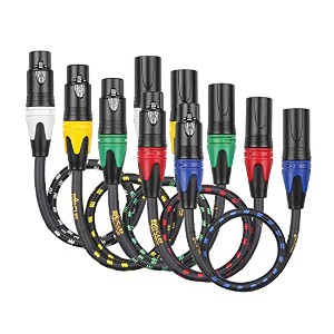 Clef Audio Labs XLR Male to XLR Female, Black Zinc Alloy Shell/5 Color Braided - 1FT - 5PK - 1 of 4