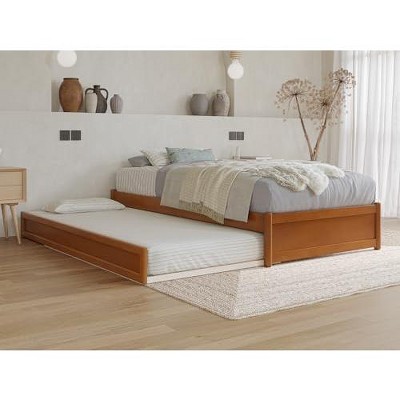 AFI Furnishings Twin XL Panel Platform Bed with Twin XL Trundle in Light Toffee