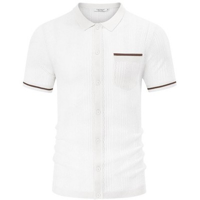 Men's See Through Short Sleeve Knit Shirt Lapel Collar Stretch Lightweight Polo Shirts